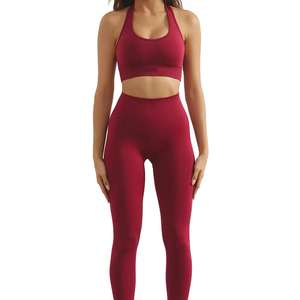 Ensemble de yoga confortable pour femmes, motif uni, vêtements de sport 2 pièces avec design personnalisé, leggings et soutien-gorge grande taille - Product Image 4