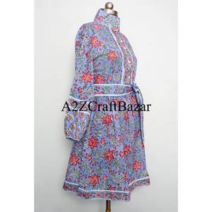 Robe midi décontractée d'été pour femme en 100% pur coton, style occidental, manches bouffantes, écologique, unie, imprimé numérique - Product Image 5