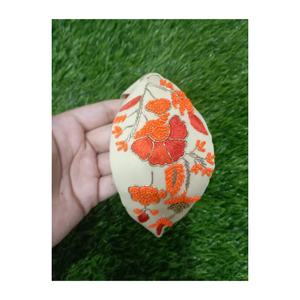 High Quality Orange Floral Beaded <b>Headband</b> Handmade Cotton Party Accessory <b>for</b> Girls Elegant Trendy Style <b>for</b> Summer - Product Image 2