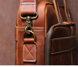 Classic Vintage Leather Laptop Briefcase Crossbody Shoulder Bag Large Capacity Portable Durable Office Use Zipper Closure Brown - Product Image 3