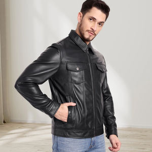 Chaqueta clásica de cuero genuino para Hombre | Prendas de abrigo ajustadas personalizadas para ropa informal | Fábrica de proveedores al por mayor OEM ODM - Product Image 5