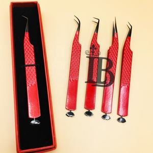 Pince à épiler pour extensions de cils inférieurs, style lèvre, avec boîte de rangement, rouge, droite, courbée, pointe fine, prise en main confortable, pour cils de vison - Product Image 2