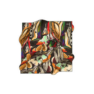 Vintage Designer Printed <b>Silk</b> Scarf-Black Crepe Satin Square Luxury Polyester for All Seasons - Product Image 1