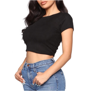Wholesale OEM Customize Cropped T Shirts Cotton O Neck Crop Top Blank Short Sleeve Crop T-shirts for Women - Product Image 3