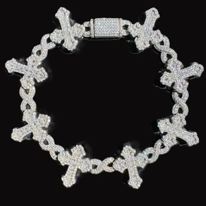 กำไลข้อมือเงินแท้ 925 ประดับเพชรโมอิสซาไนต์ทรงกลมแบบ Iced Out สไตล์ฮิปฮอป ดีไซน์หรูหรา รูปกากบาท เหมาะสำหรับผู้ชายและผู้หญิง สวมใส่ในงานปาร์ตี้ - Product Image 1