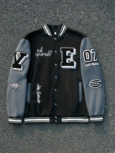 2025 automne mode hommes Bomber veste garçons Baseball uniforme PU cuir manteau Hip Hop ample court ODM - Product Image 4