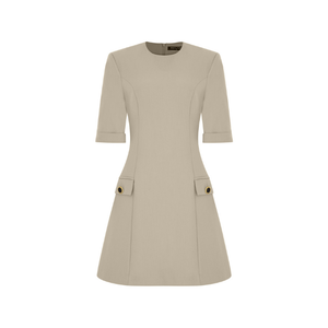 Vente en gros de robe midi élégante écrue avec manches 3/4 vêtements de bureau décontractés mode hiver pour femmes vêtements d'affaires formels OEM ODM - Product Image 1