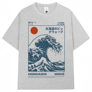 T-shirt vintage style japonais Hokkaido Wave pour hommes et femmes, mode Harajuku, t-shirts de haute qualité, coton surdimensionné, t-shirt d'été - Product Image 3