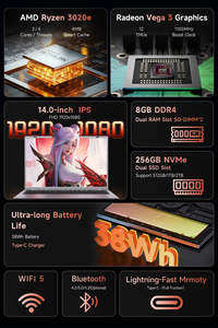 Mejor Laptop Económica de 14 Pulgadas con AMD Ryzen 9, 8GB de RAM, 256GB de SSD, ROM, Windows 10, Intel, 144Hz, Enchufe Estadounidense - Product Image 2