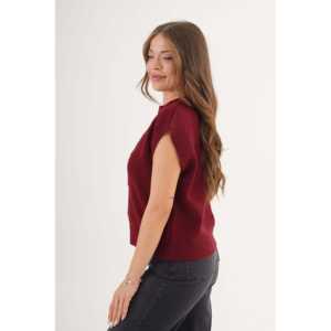 Pull en tricot bordeaux pour femmes avec motif marguerite en gros - Product Image 4