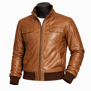 Blousons d'hiver pour hommes sur mesure, style vintage, en simili cuir, avec col montant et fermeture éclair - Product Image 1