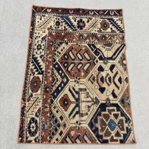 Alfombra Turca Vintage Pequeña de 2.2x3.1 pies, Alfombra de Lana Azul - Product Image 1