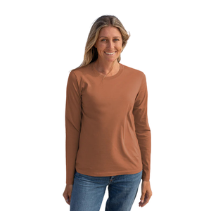 T-shirt à manches longues en coton biologique de luxe pour femmes, col rond, 100% coton biologique, pré-rétréci, certifié GOTS, coupe classique, doux et premium - Product Image 4