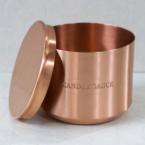 Tarro de vela de cobre con logotipo personalizado, recipientes de metal hechos a mano para hacer velas, recipientes de cera vacíos para decoración del hogar - Product Image 2