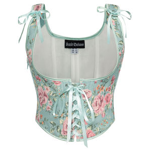 Haut corset à imprimé floral pour femmes Bustier à lacets devant sous le buste Camisole avec 11 os en plastique haut court à la mode pour l'été - Product Image 1