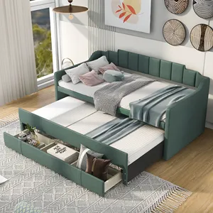 Muebles para el hogar multifunción con cajones de almacenamiento con ruedas y tabla de cama retráctil sofá cama de madera maciza cubierta blanda