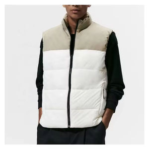Gilet matelassé blanc pour homme, col montant, sans manches, fermeture éclair sur le devant, coupe décontractée, 100 % polyester écologique, à capuche - Product Image 4