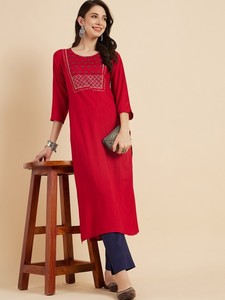 ร้อนขายการออกแบบพิเศษดอกไม้ออกแบบแอกด้ายทํางานตรงKurtaขายส่งอุปทานของชุดชาติพันธุ์อินเดียการออกแบบล่าสุด - Product Image 4