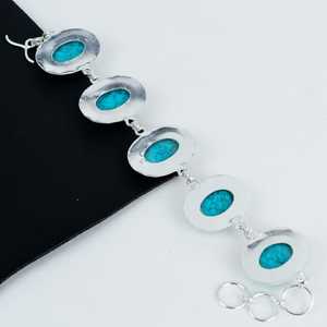 Pulsera de piedras preciosas turquesa azul sólida plata de ley 925 hecha a mano estilo bohemio pieza llamativa regalo para mujer - Product Image 2