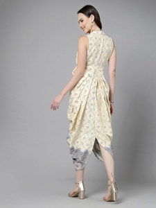 Women's Readymade Ethnic Motifs Printed Dhoti Styled <b>Dress</b> Shirt Collar Sleeveless Designer Indo Western A-Line Silhouette - Product Image 2
