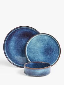 Service d'assiettes en céramique bleu roi, finition émail réactif, bord épais, choix durable pour les espaces repas modernes - Product Image 1