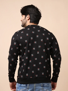 Ultimate Comfort Stylish Fit Tredy Black Loopknit Sudadera de manga larga Cuello Ropa de todo el día para la temporada de invierno Impresión digital - Product Image 6