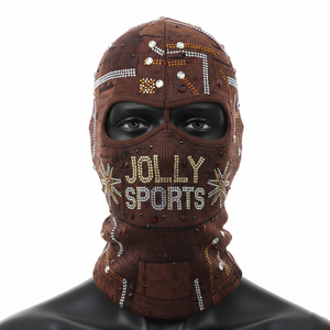 Balaclava en tricot de luxe pour homme, 220 GSM, coton et polyester, chaud, marron, couvrant tout le visage, avec logo thermique en cristal, balaclava pour homme - Product Image 1
