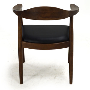 Silla de comedor con asiento de cuero y patas de madera de mango macizo de último diseño moderno con respaldo y reposabrazos para restaurante de hotel en casa - Product Image 3