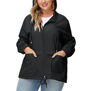 Women's Hooded Windproof <b>Jacket</b> With Pockets Full Sleeve Zipper Closure Solid Black Utility Style Spring Wear - Product Image 1
