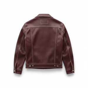 PREMIUM <b>MEN'S</b> BROWN GENUINE <b>LEATHER</b> TRUCKER <b>JACKET</b> WITH BUTTON FRONT FLAP POCKETS CLASSIC CASUAL OUTERWEAR - Product Image 3