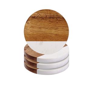 Sous-verres ronds en marbre blanc en bois d'acacia faits à la main de haute qualité ensemble de poids léger utilisation de Table entreprises alimentaires commerciales fabriquées en Inde - Product Image 2