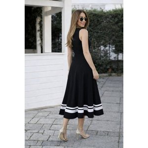 Women's Strappy Round Neck Long <b>Viscose</b> <b>Dress</b> with Ribbon Hem Detail, 34717 - Black - Product Image 2
