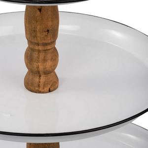 Support de service moderne à 3 niveaux en émail avec piédestal en bois, présentoir à cupcakes en métal blanc à plusieurs niveaux pour fêtes et buffets - Product Image 5