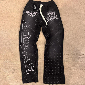 Pantalones de chándal sueltos de cintura elástica de tendencia, pantalones de chándal de lavado ácido para hombre, pantalones de pierna ancha atléticos en blanco para hombre - Product Image 2