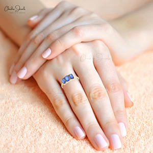 Anillo de Plata de Ley 925 de tres piedras octagonales de 8x6mm Chapado en micras de cianita de alta calidad para mujer joyería de moda a precio de oferta - Product Image 4