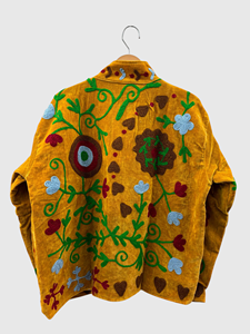 Hand Embroidered Geometric Pattern Mandarin Collar Jacket Full Sleeve Adult Autumn Wear <b>Velvet</b> Style Blouson Design - Product Image 4