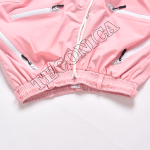 Pantalones de nieve impermeables rosas personalizados con cremalleras blancas Bolsillos de carga Cintura con cordón ajustable y parte inferior elástica - Product Image 3