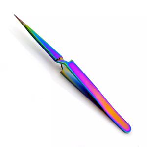 Pincette d'extension de cils de qualité professionnelle en acier inoxydable, revêtement Plasma multi-arc-en-ciel 12cm X Action croisée droite pointue - Product Image 3