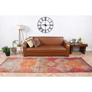 Alfombra Turca Vintage de 3.2x10.3 pies, Alfombra de Lana Herki Roja Ombré - Product Image 1