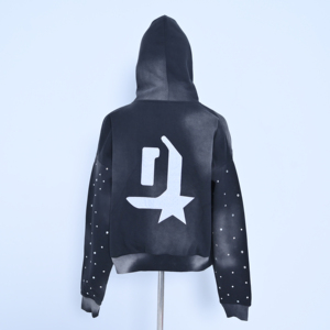Oversized Streetwear Distress Chenille Embroidered Acid Wash Men's Hoodie 100% Polyester Loose Fit Heavy Weight Autumn Front - Product Image 2