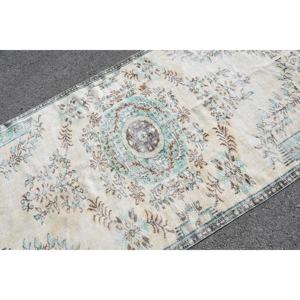 Tapis vintage, grand tapis turc de 4,4 x 9,2 pieds, tapis beige bleu à motifs floraux - Product Image 4