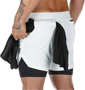 <b>Men's</b> 2-in-1 Training <b>Shorts</b> Quick-Drying Casual Style <b>Zip</b> <b>Pocket</b> Breathable Waterproof Compression Layer Solid Anti-Wrinkle - Product Image 1