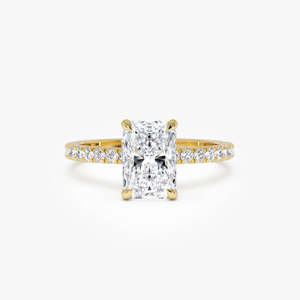 Bague en or 14 carats avec diamant de laboratoire raffiné, taille radiant, pavé, halo caché, 2,45 carats E-F VS, cadeau d'anniversaire de mariage - Product Image 1