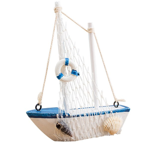 Mini <span class=keywords><strong>bateau</strong></span> à <span class=keywords><strong>voile</strong></span> en bois Beach Nautique Home Decor - Product Image 1