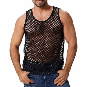 Débardeurs haute performance respirants grande taille pour hommes Logo personnalisé ou texte imprimé col rond vêtements d'entraînement débardeurs en vente - Product Image 1