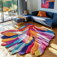 Tapis en laine touffeté floral moderne fait à la main, revêtement de sol de luxe, tapis en peluche doux, taille personnalisée pour un usage domestique