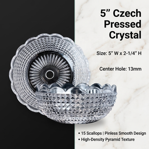 Bol de lustre Bobeche en verre pressé tchèque poli de 5 pouces, trou de 13 mm, 15 festons, découpe à la presse, impression, lampe en cristal pyramidal sans broches - Product Image 4