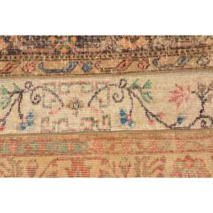 พรมตุรกีแนววินเทจแบบผสมผสานขนาด5.4 x 7.1ft สีเบจสีน้ำตาลขนาดใหญ่ผ้าขนสัตว์ลาเท็กซ์ด้านหลังแบบนามธรรมสำหรับห้องโถงห้องพรมปูพื้นเย็บปะติดปะต่อกัน - Product Image 5