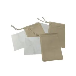 100% 棉布袋，带特卫强标签，可重复使用环保拉绳袋