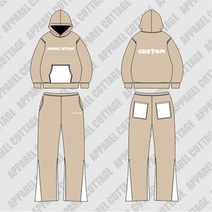 OEM color verde oscuro con bolsillos blancos y logotipos pantalones acampanados con capucha comodidad transpirable chándal conjuntos de traje estampado de los hombres - Product Image 5